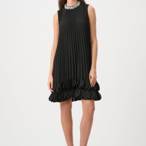 Black Pleated Embellished A Line Dress