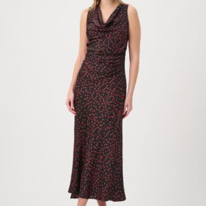 Black and Deep Cherry Satin Polka Dot Dress