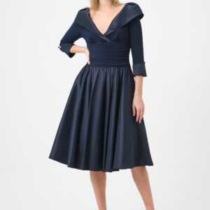 Midnight Blue V Neck Lapel Dress