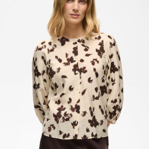 Oatmeal Feather Print Shirt