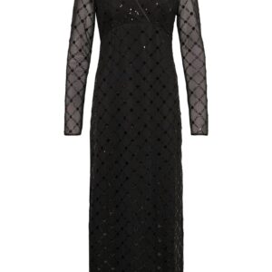 Black Placed Sequin Evening Dress