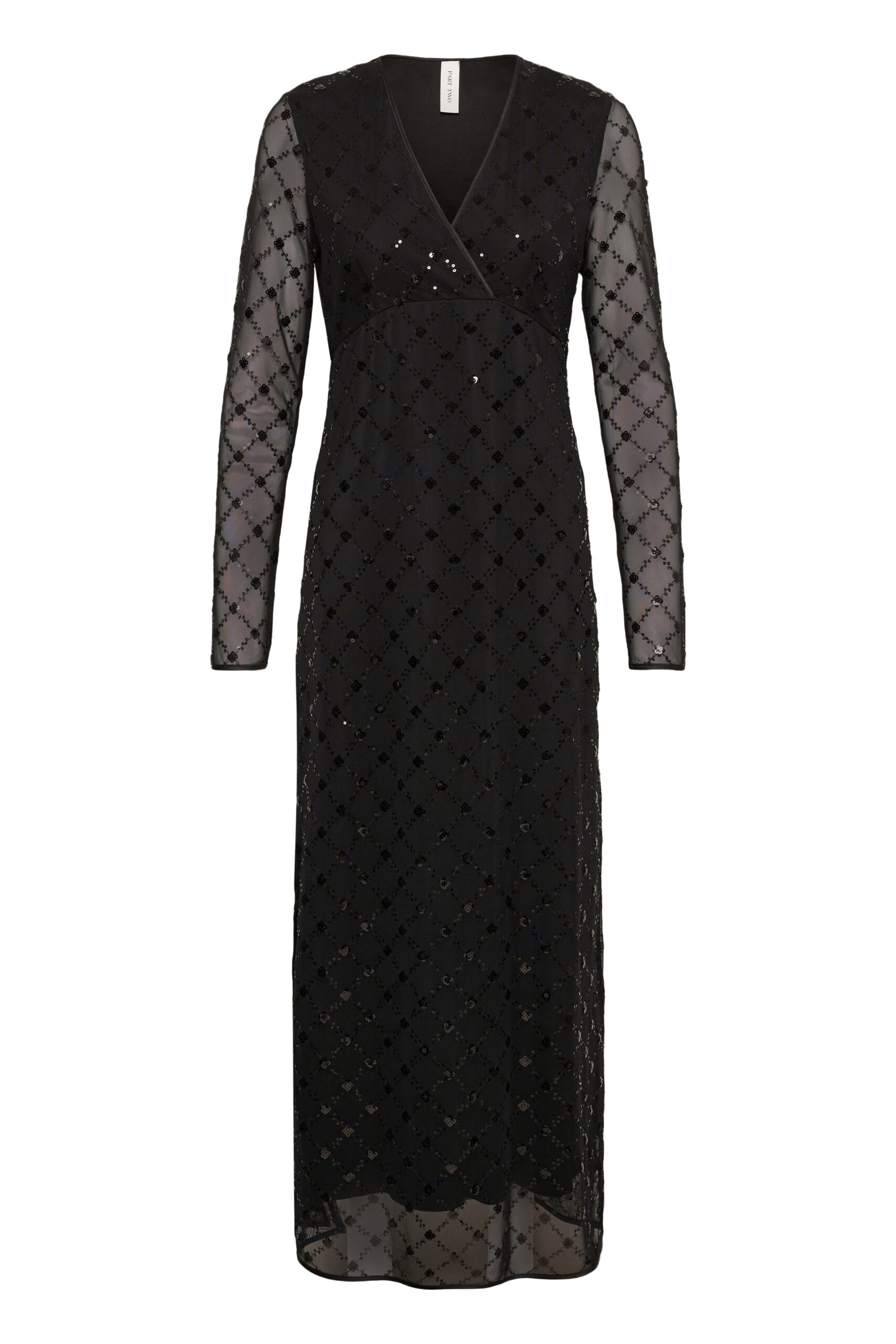Black Placed Sequin Evening Dress