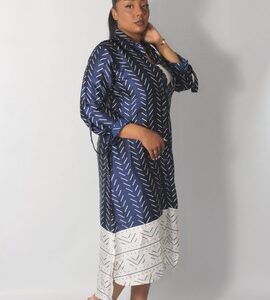 Midnight Blue Satin Shirt Dress