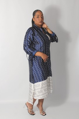 Midnight Blue Satin Shirt Dress