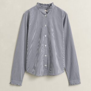Classic Blue Poplin Frill Blouse