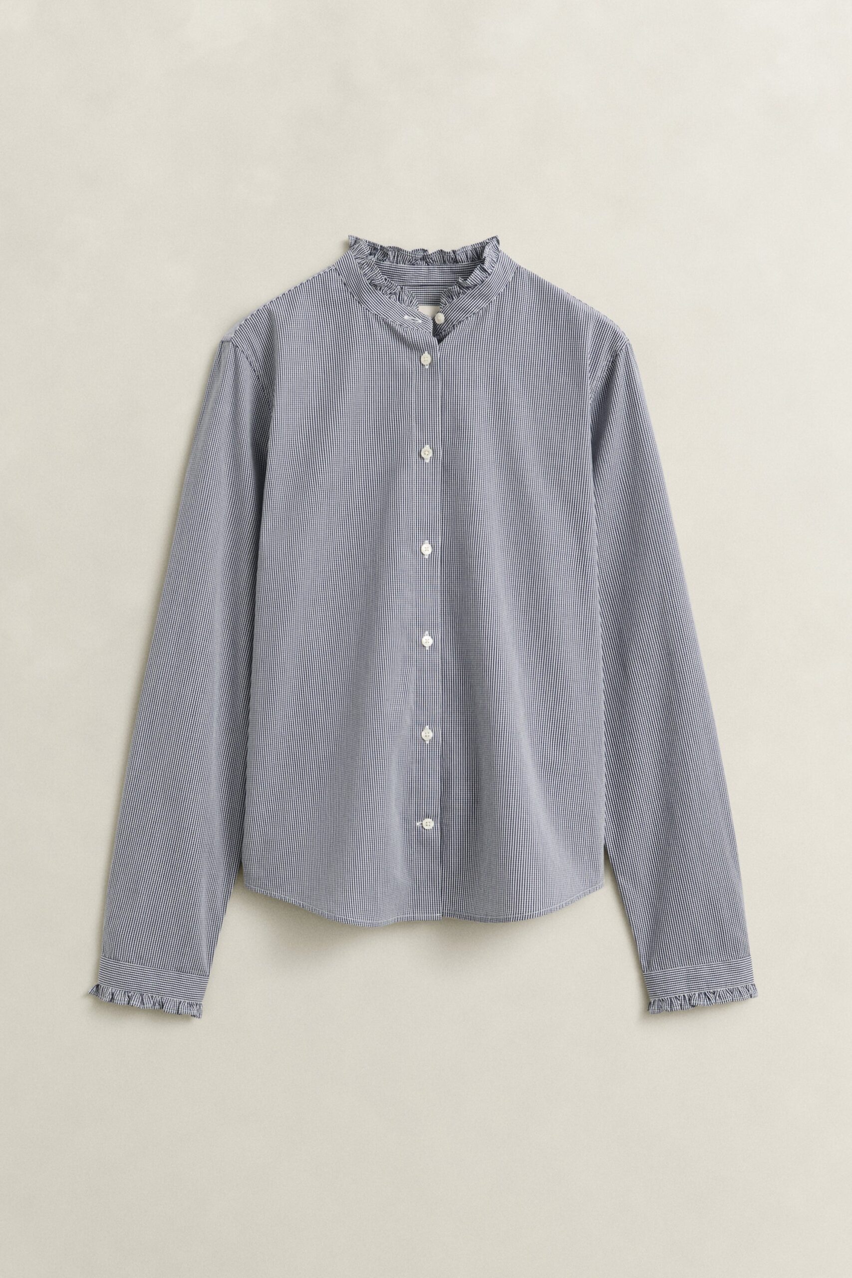 Classic Blue Poplin Frill Blouse
