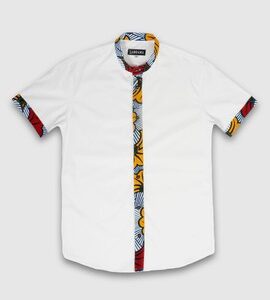 White Mao Collar Short Sleeve Shirt