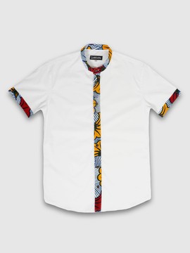 White Mao Collar Short Sleeve Shirt