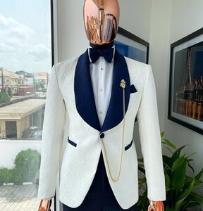 Ivory Floral Jacquard Shawl Lapel Suit