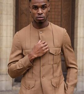 Brown Cotton Blend Suit