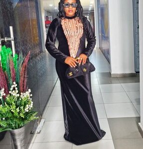 Black Beaded Velvet Bodycon Gown