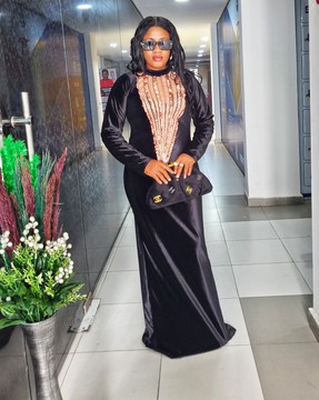 Black Beaded Velvet Bodycon Gown
