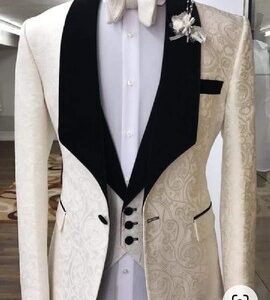 Beige Three Piece Tuxedo Suit