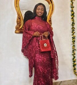 Red Embroidered Lace Kaftan Gown with Scarf