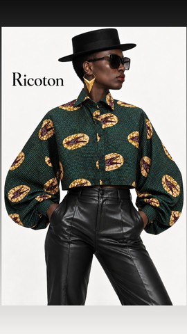 Green Balloon Sleeve Cropped Blouse