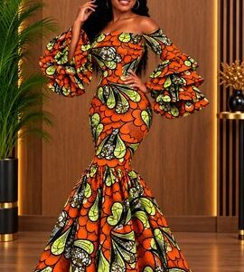 Orange Ankara Bodycon Gown